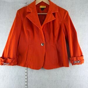 SoCa St. John Blazer Orange Cotton Blend Chain Cuff 3/4 Sleeve Fitted Med FLAW